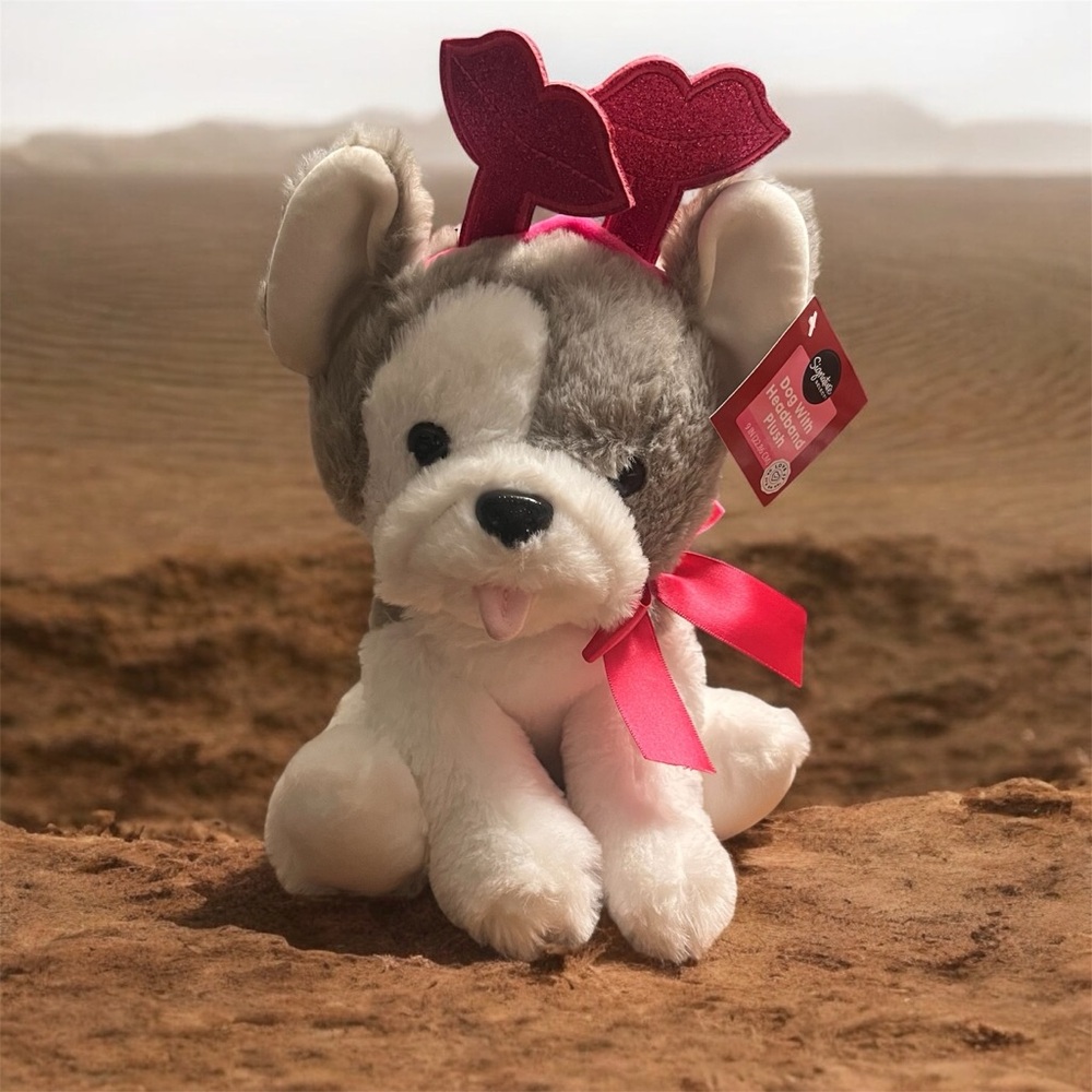 Cute Plush Dog with Heart Headband